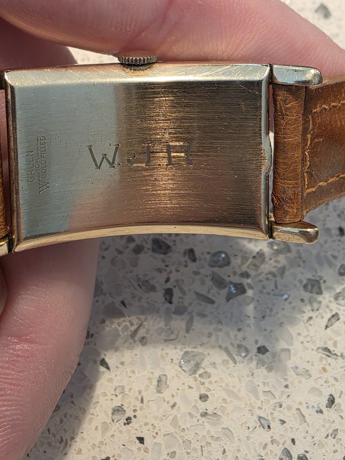 Gruen Curvex Manual 17J Gold Filled Rectangular Watch Silver Dial Leather