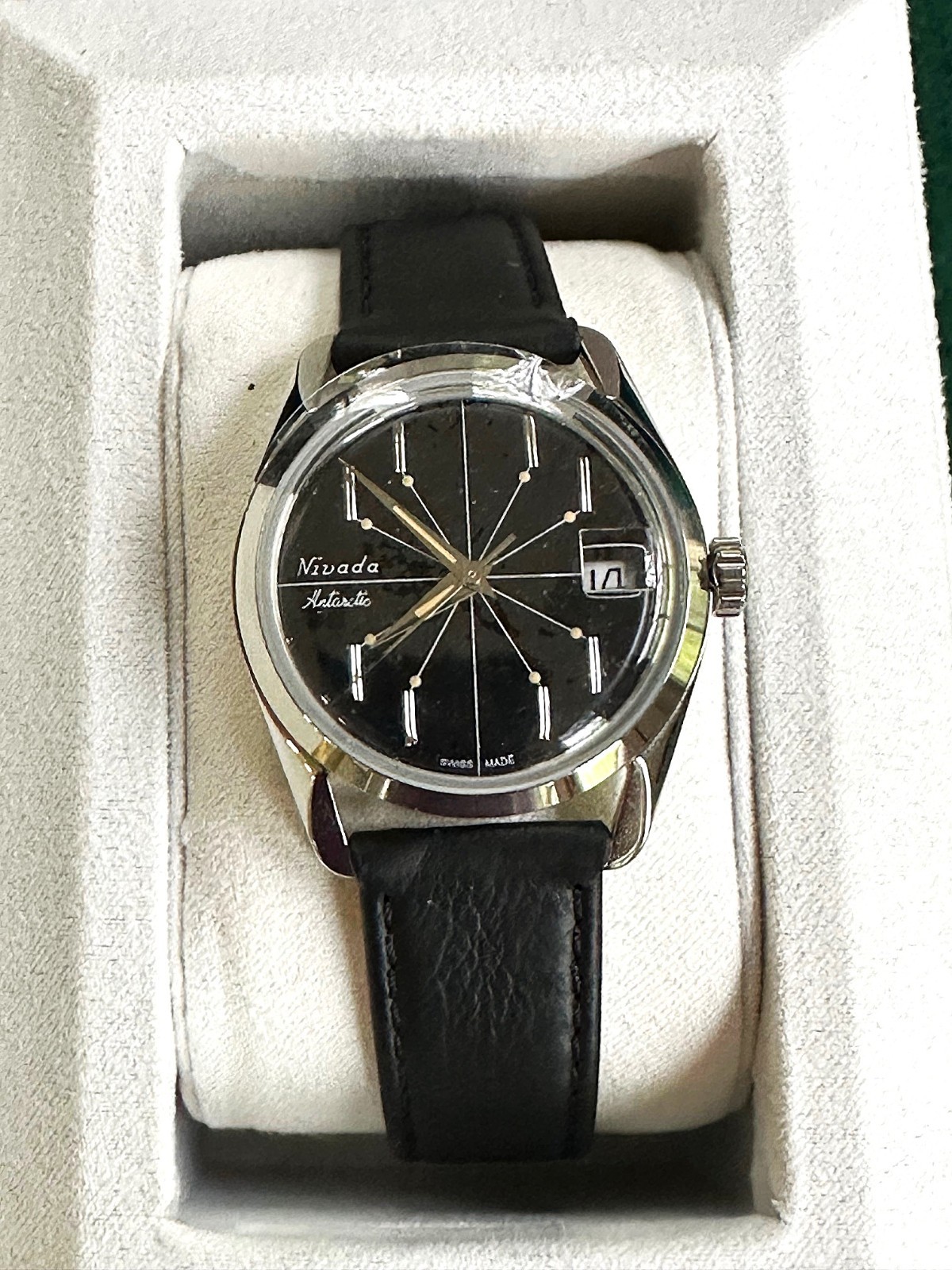 Nivada Grenchen Antarctic Spider Black Dial, classic 35mm size, New, Never Worn