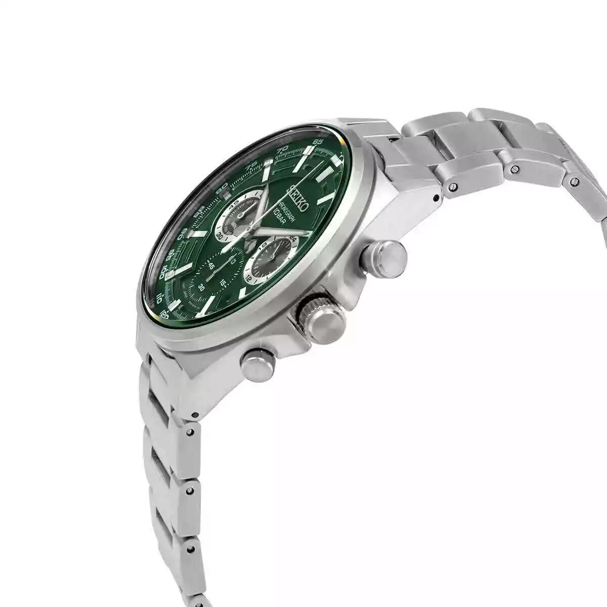 Seiko Men’s Chronograph Quartz Green Dial Stainless Steel Watch – SSB405P1 NEW