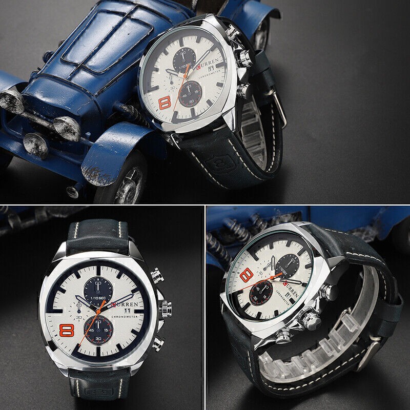 Business Sport Men’s Stainless Steel Case Leather Band Quartz Analog Wrist Watch
