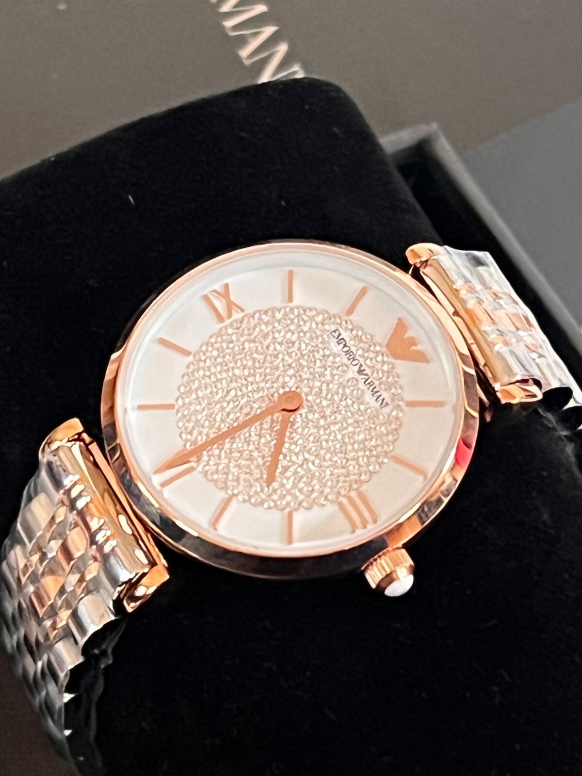 EMPORIO ARMANI AR1926 Crystal Pave Dial Two-tone S/Steel Ladies Watch BNIB $395