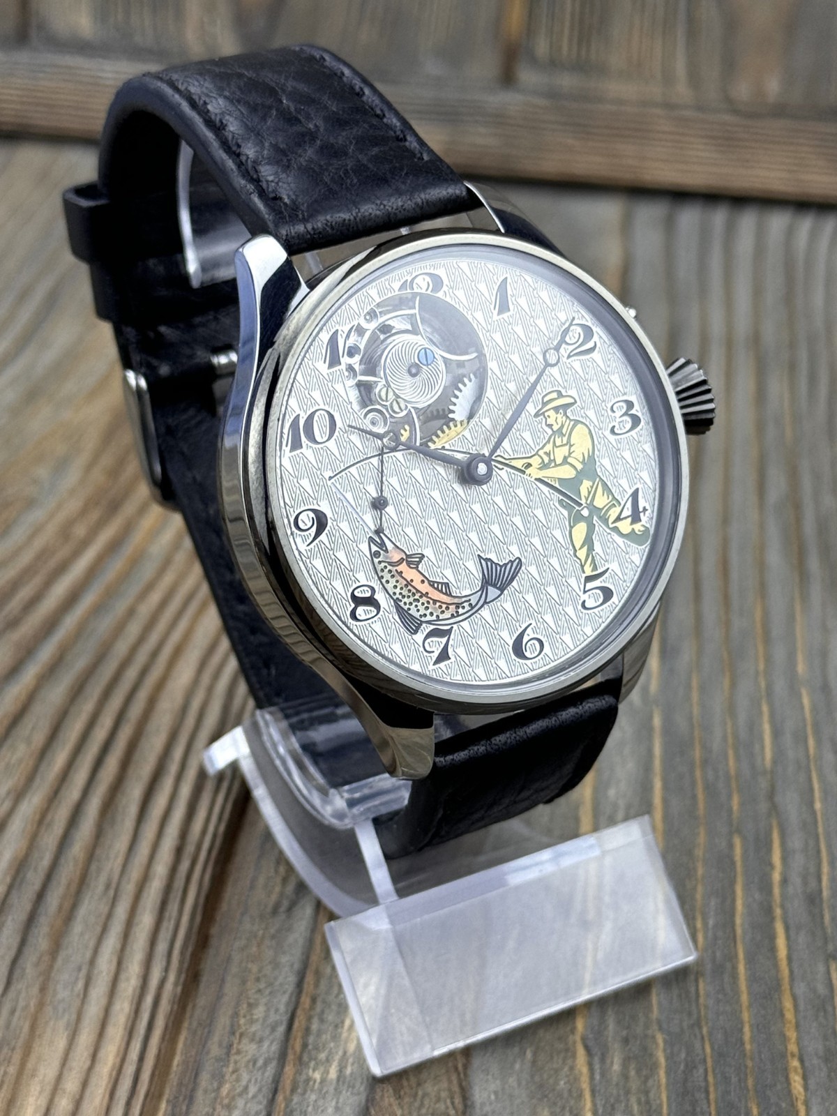 Open Heart Wristwatch Marriage Watch 48mm, Swiss Movement Custom Dial Fishing