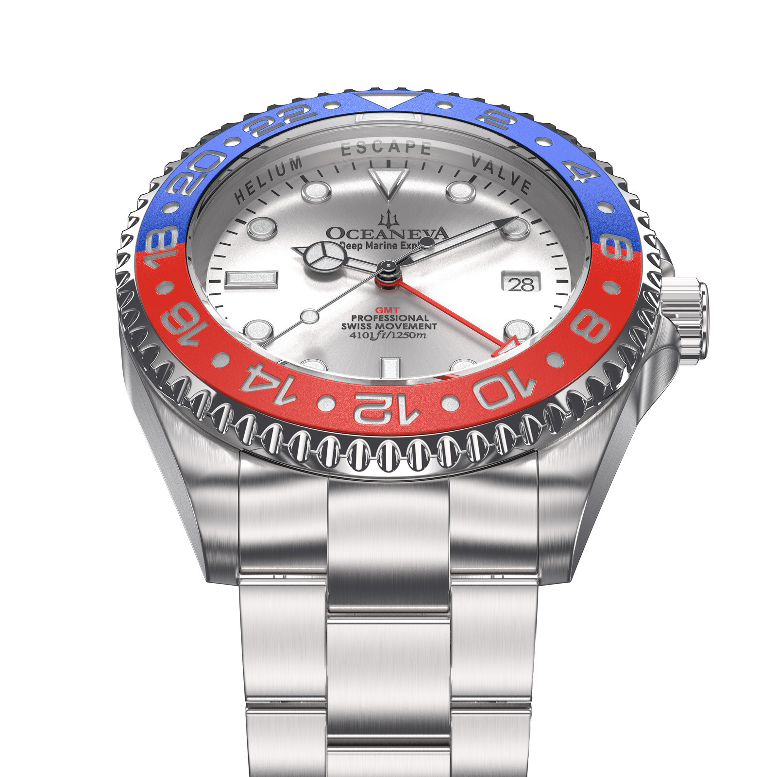 Oceaneva Men’s Deep Marine Explorer GMT Watch 1250M Pro Diver Blue and Red