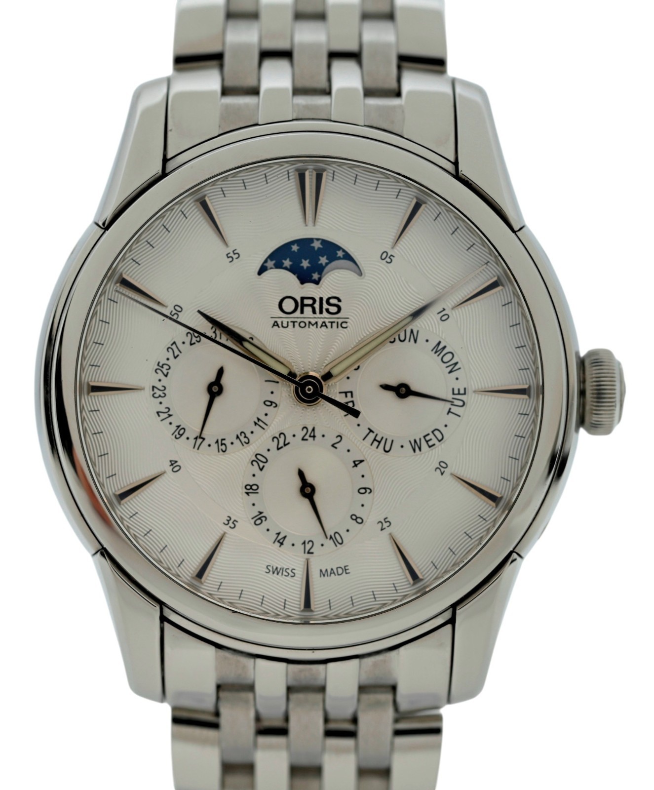 Oris 40mm Men’s Artelier Day Date Calendar Moonphase Automatic Watch Ref: 7703!