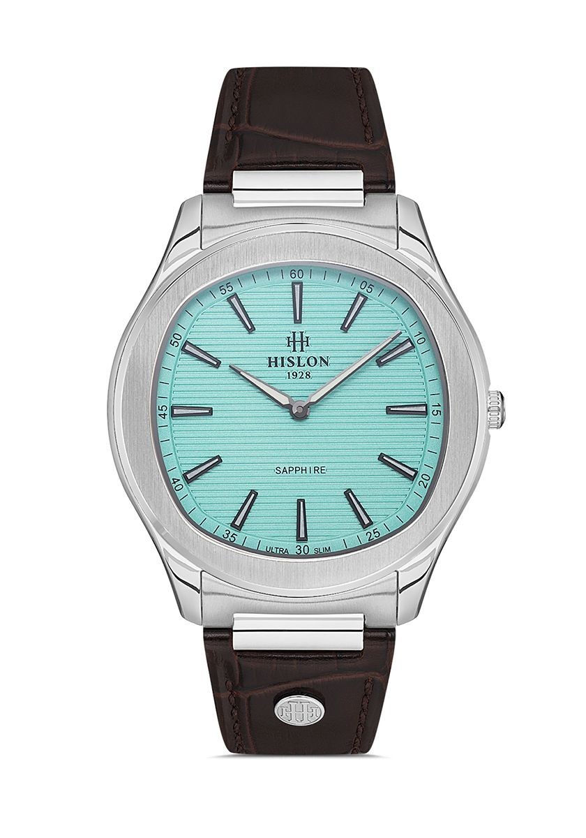 Hislon Men’s Watch Ultra Slim Sapphire Glass Turquoise Blue New Collection