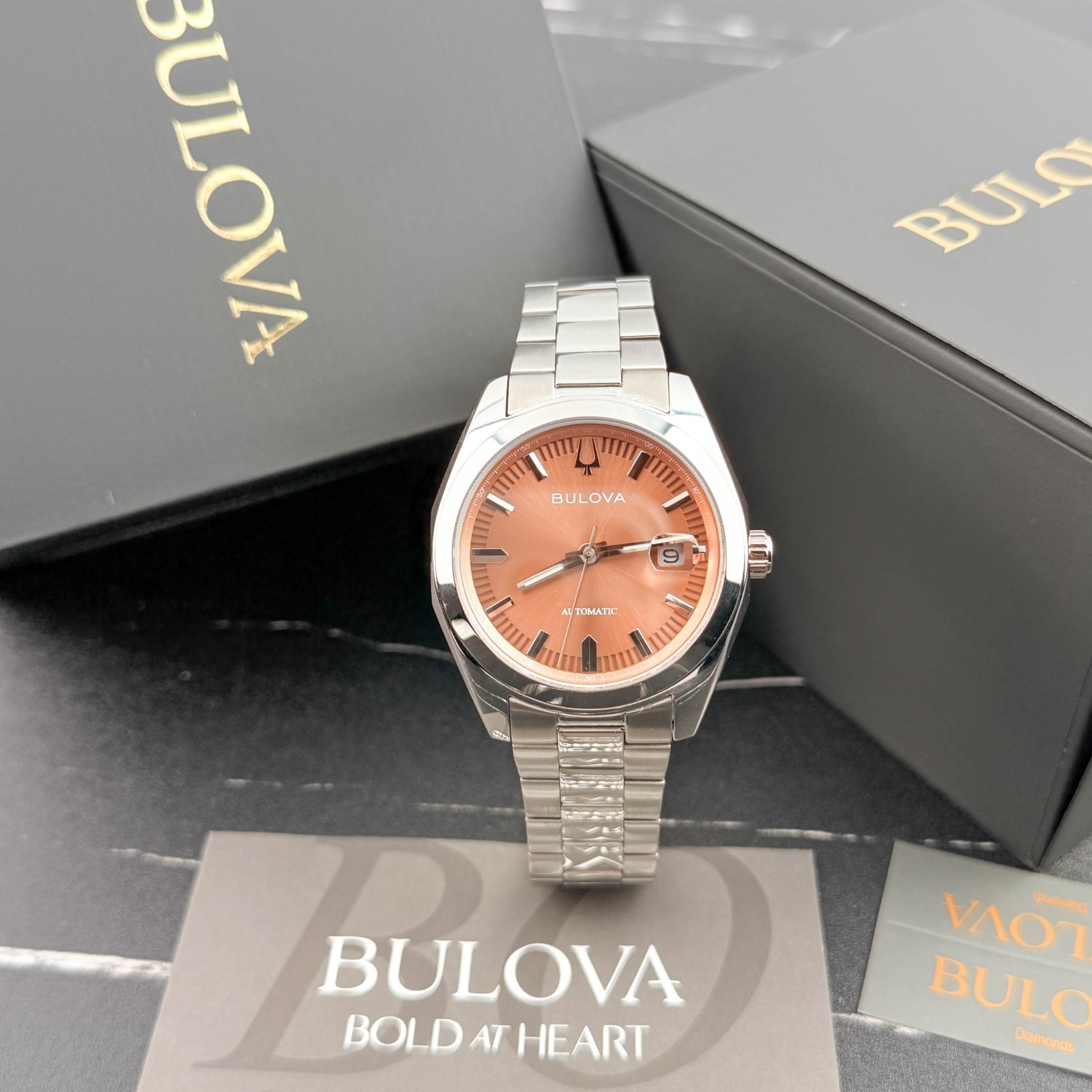 Bulova 96B470 Men’s Surveyor Automatic Brown Dial Stainless Steel Watch 39mm