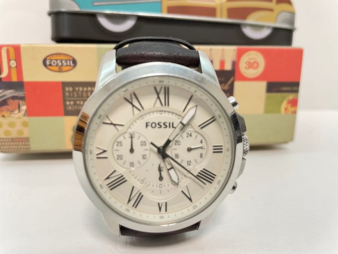 FOSSIL Chronograph Watch Silver Roman Numeral Dial Working