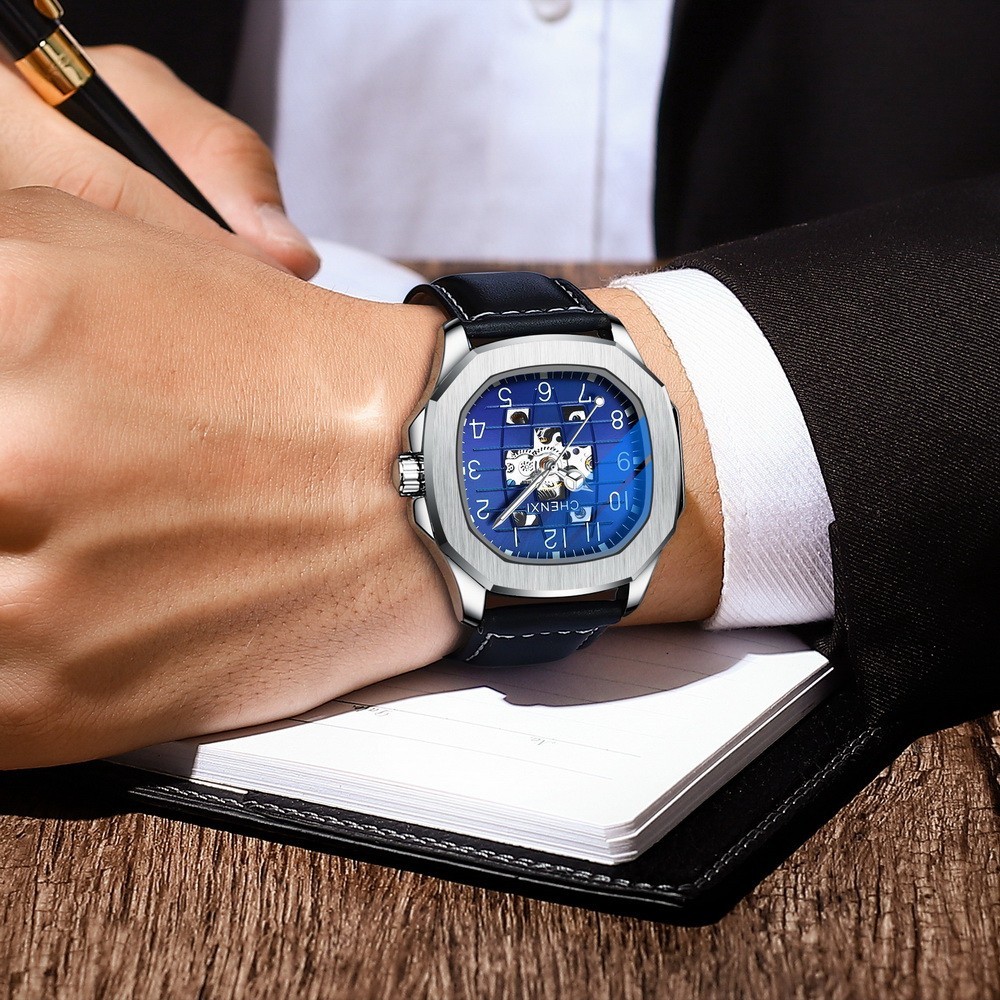 CHENXI Men’s Leather Hollow Out Luminous Tourbillon Automatic Mechanical Watch