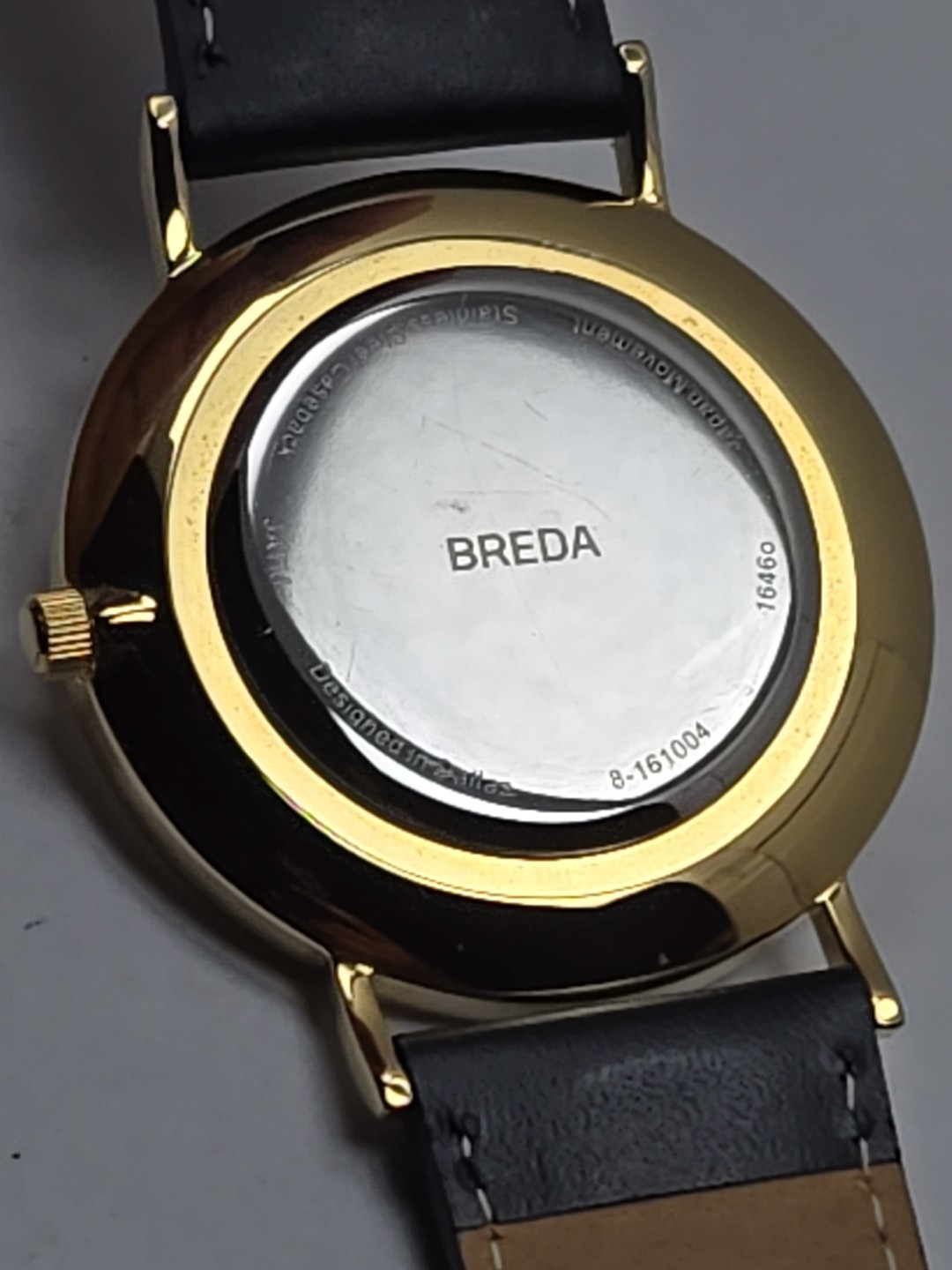Breda Gold White Dial Quartz Unisex Watch Black Leather Strap New Battery Dallas