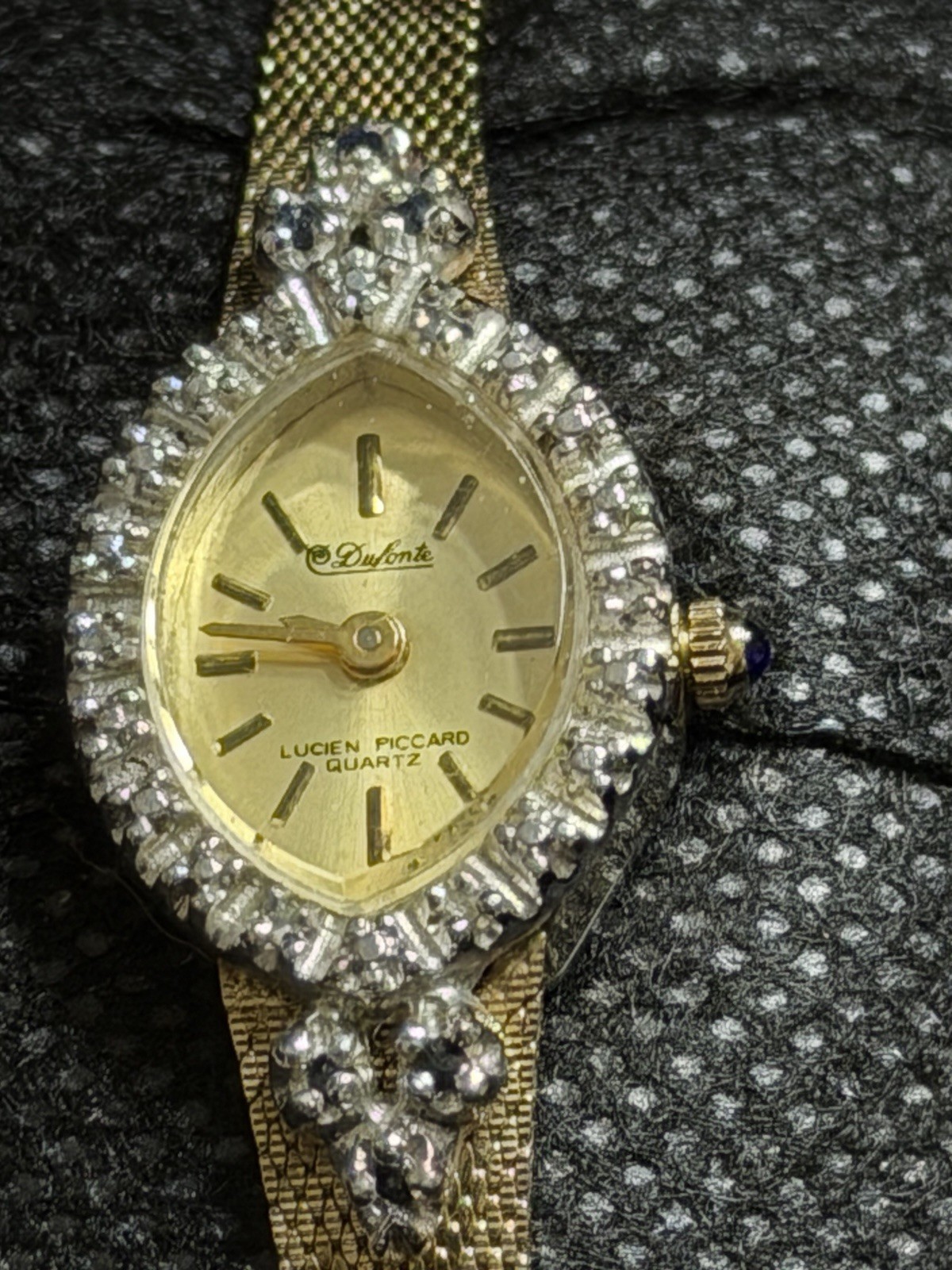 DUFONTE Diamond Sapphire L. Piccard Vintage Women’s Watch Gold Tone Quartz 17 mm