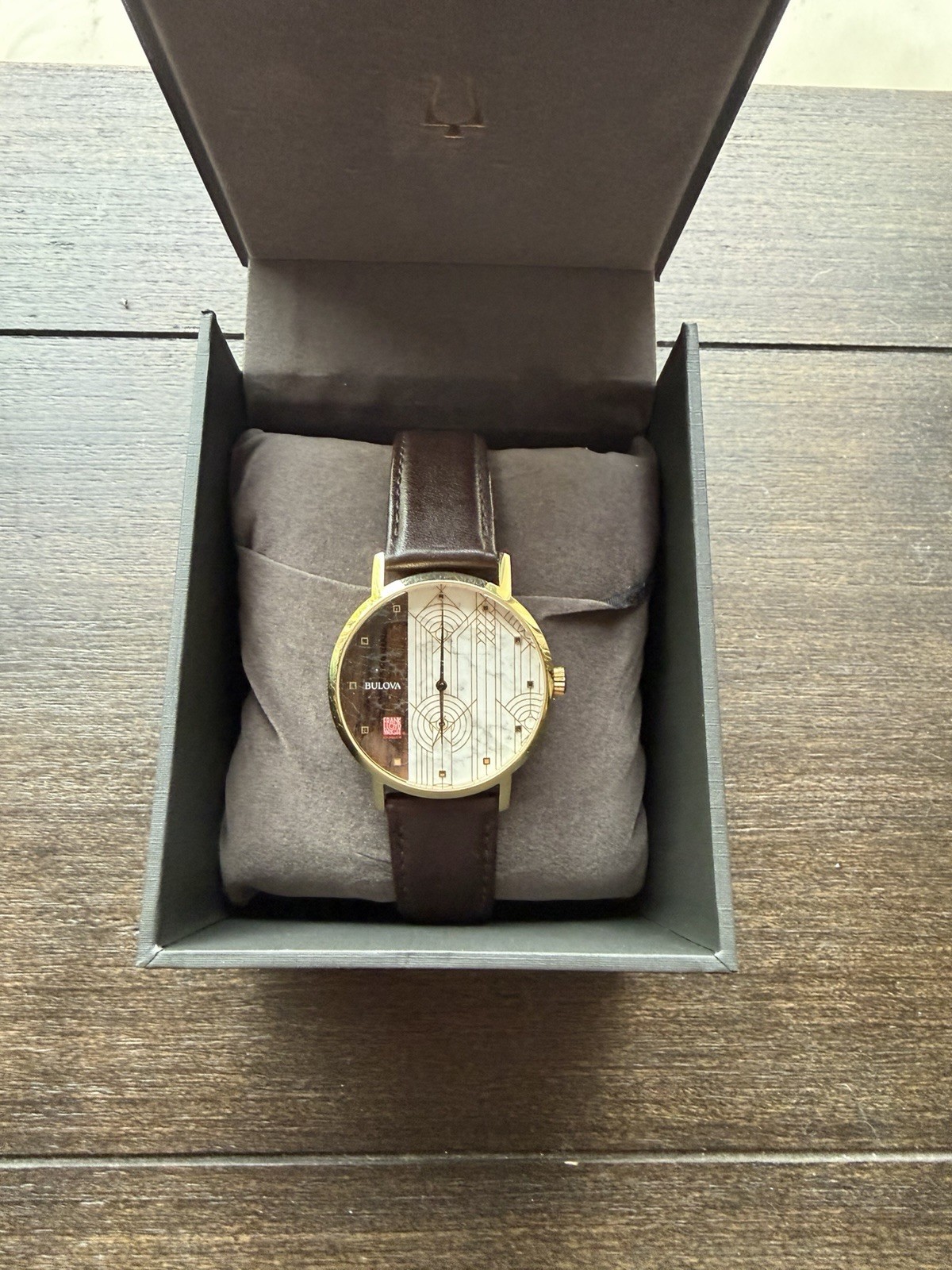 Bulova Frank Lloyd Wright Foundation “April Showers, 1927” Watch w/Leather Strap