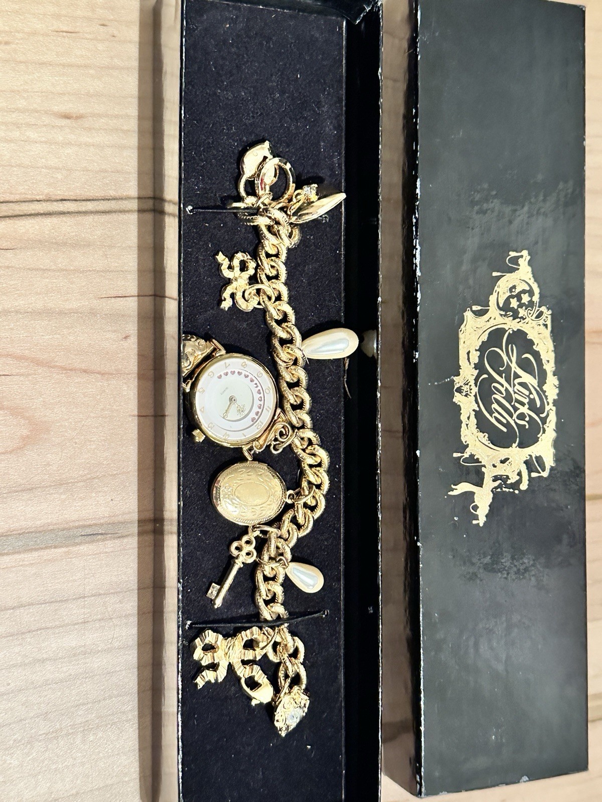 NOS Vtg Rare Kirks Folly Gold Tone Crystal Charm Watch Key Heart New Battery