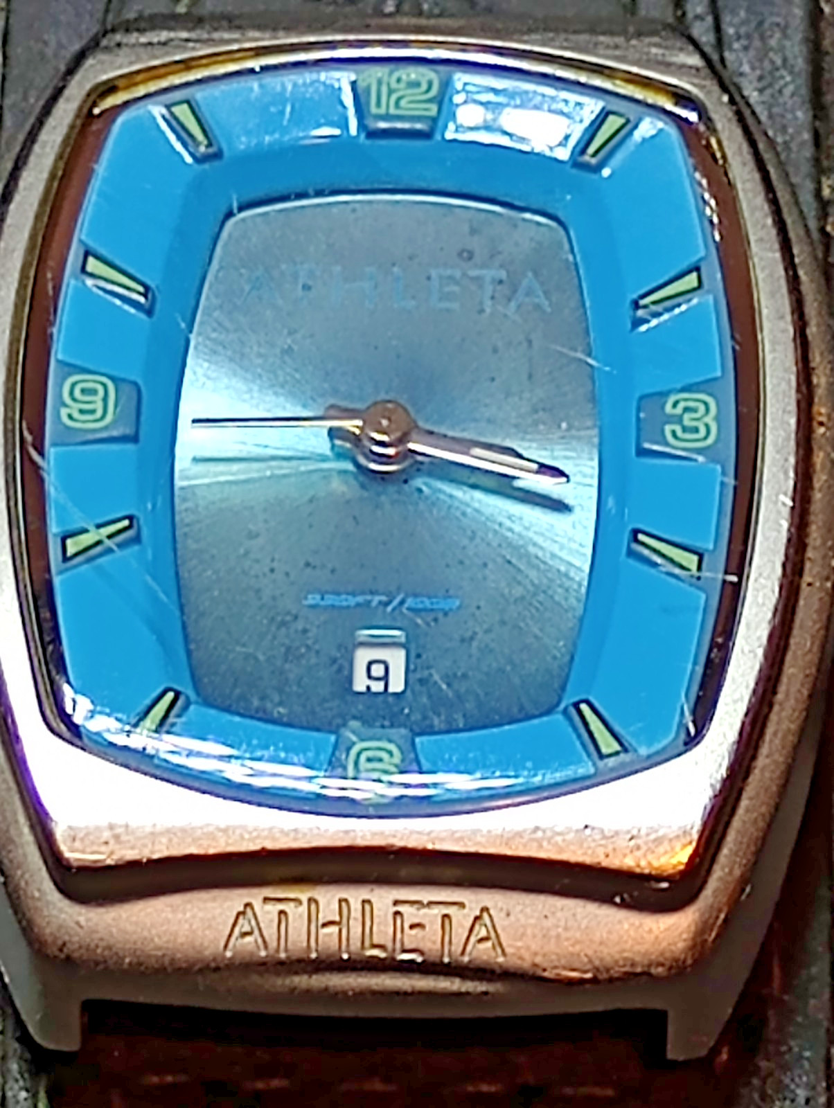 ATHLETA Turquoise Blue WATCH Leather Brand NEW BATTERY, date window