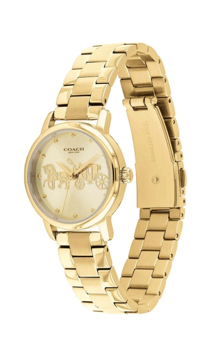 NIB Coach Grand Gold Tone Stainless Steel Women’s Watch 28mm Timepiece