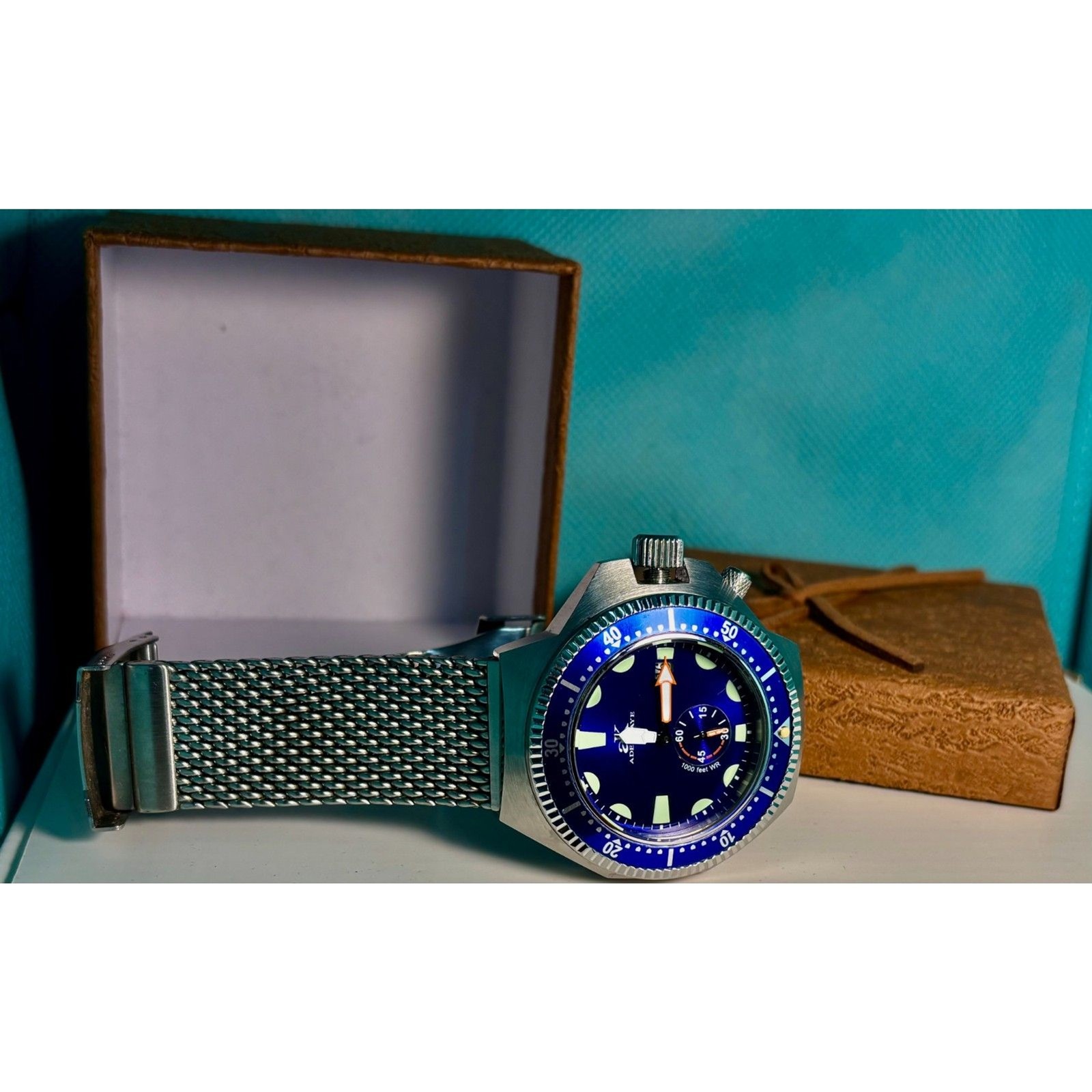 Adee Kaye AK7235M Diver Style Watch – Blue Dial & Mesh Bracelet – Fresh Battery