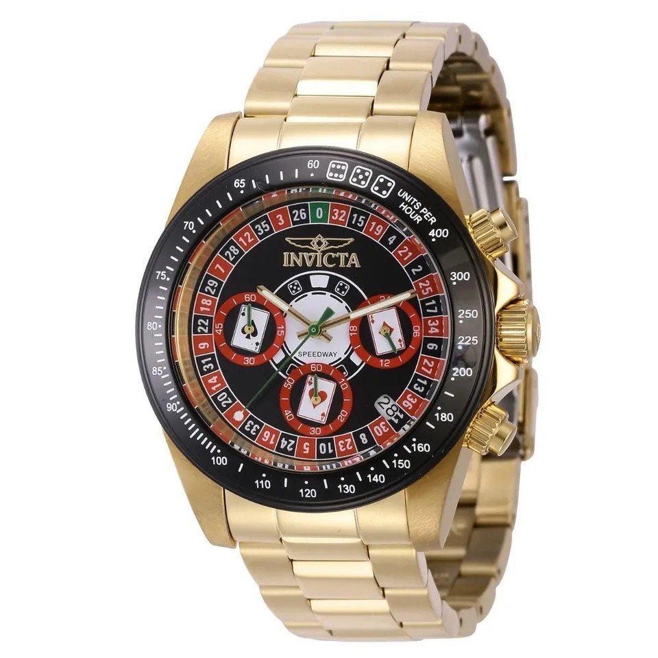 Invicta Speedway Casino Royale 39.5mm Men’s Watch Roulette Gold Tone RARE 44644