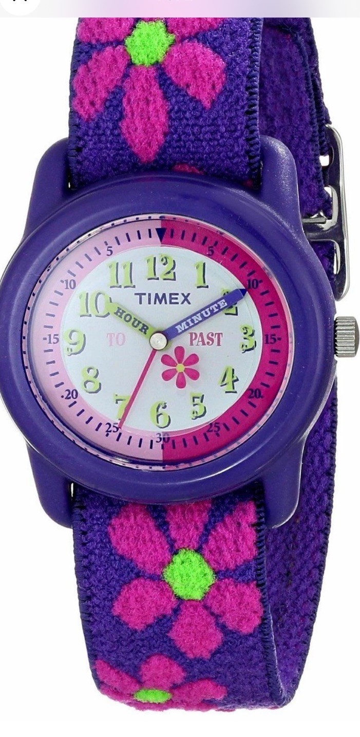 Timex T89022, Timex Kid’s Purple Elastic Strap Watch, Time Teacher, NEW