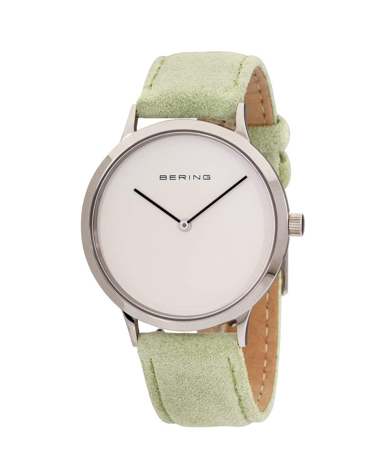 Bering Women’s Classic Silver Watch Wristwatch – 14937-304 Leather Suede Green