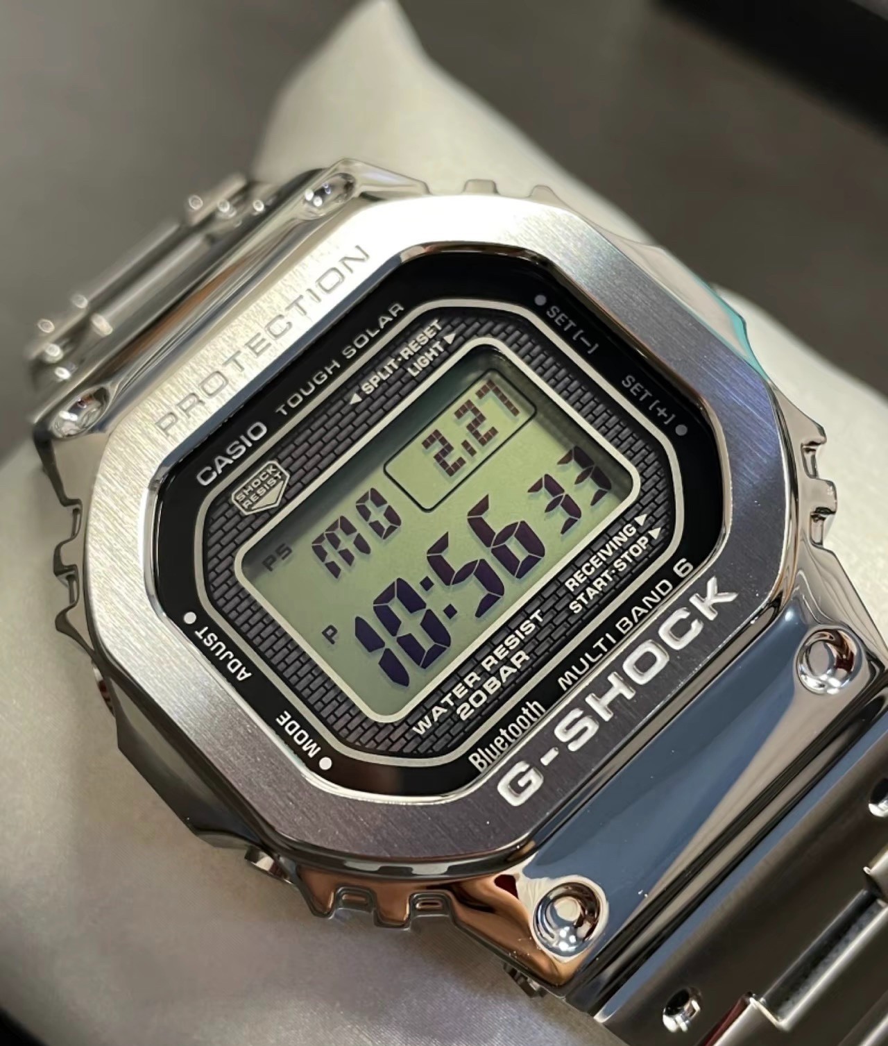 Casio G-Shock GMW-B5000D-1 Silver Full Metal Tough Solar Bluetooth Digital Watch
