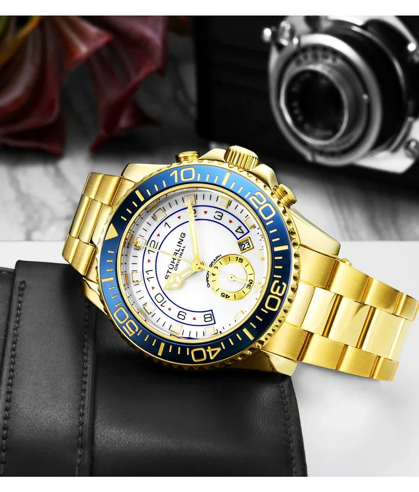 Stührling Aquadiver 42mm Gold Stainless Steel Case and Band, Men’s Wristwatch…