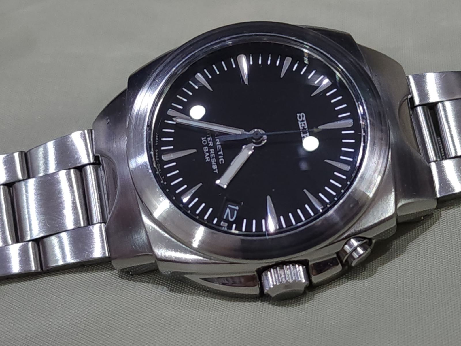 Seiko (SUS AGS) KINETIC 5M42-0E50 A4 Black Dial Japan Vintatage RARE