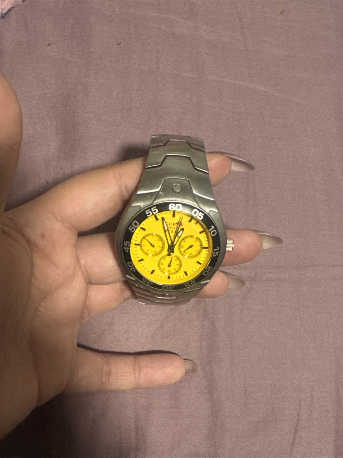 GUESS Steel 200m/660ft Men’s Watch Yellow Dial Water Resistant