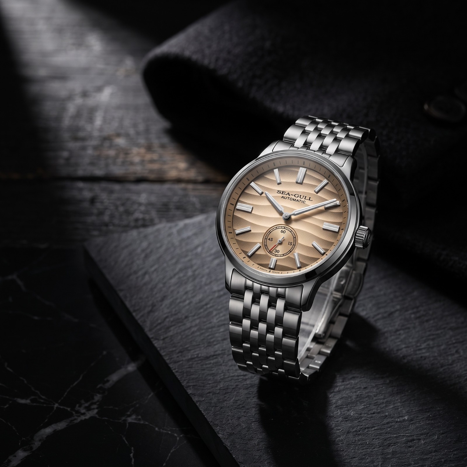 Seagull Natural Series Automatic Mechanical Watch 6180 Polaris Wave Dial 40mm