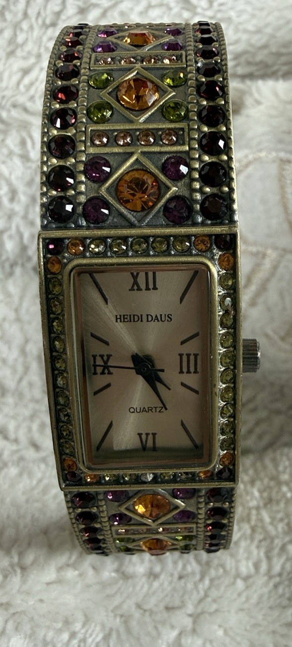 Heidi Daus Double Trouble Cuff Wrist Watch Purple Gold 7 1/2