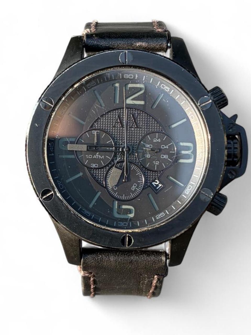 Armani Exchange AX1508 Men’s Black Chronograph Watch Date Leather 50mm New Batt