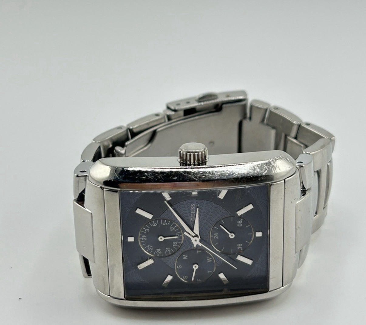 Men Guess Steel Watch G95291g Black Face Stainless Bracelet New Battery 207