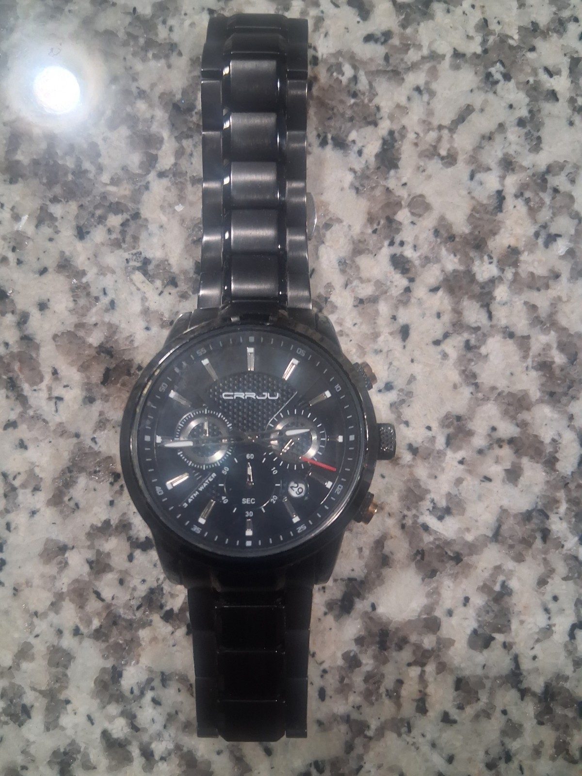 CRRJU Brand Men’s Business Casual Chronograph Quartz Waterproof Wristwatch Black