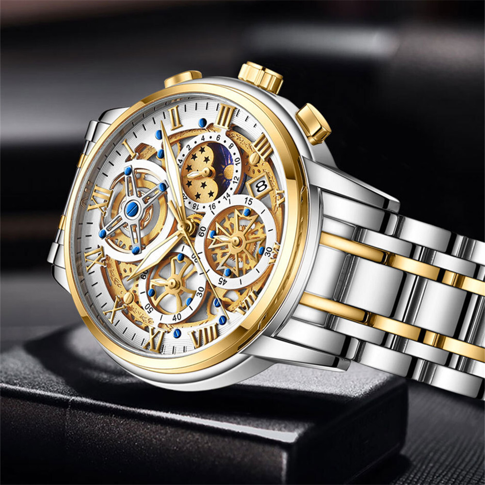 LIGE Men’s Luxury Quartz Watch Stainless Steel Chronograph Calendar Wristwatch