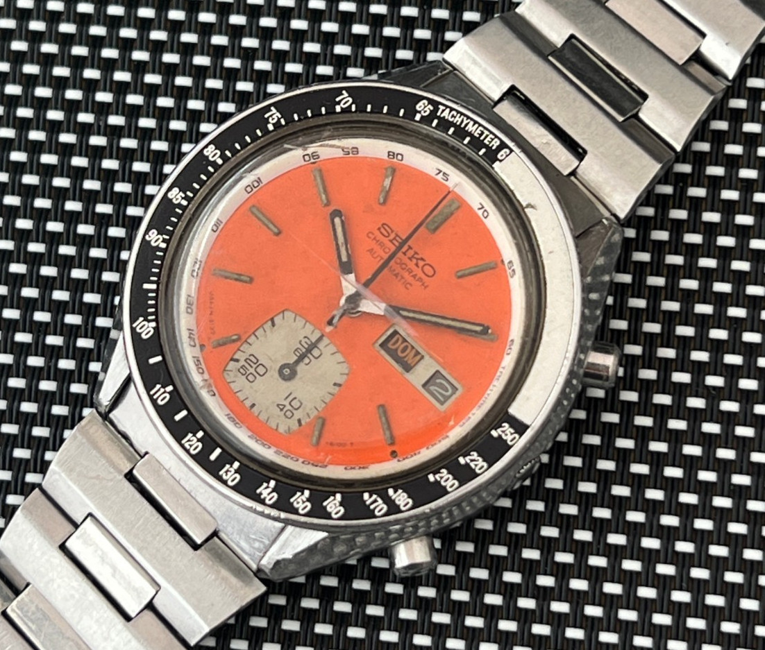 SEIKO 6139-6040 Automatic Chronograph GHOST Watch Men’s Orange Dial 17J Vintage