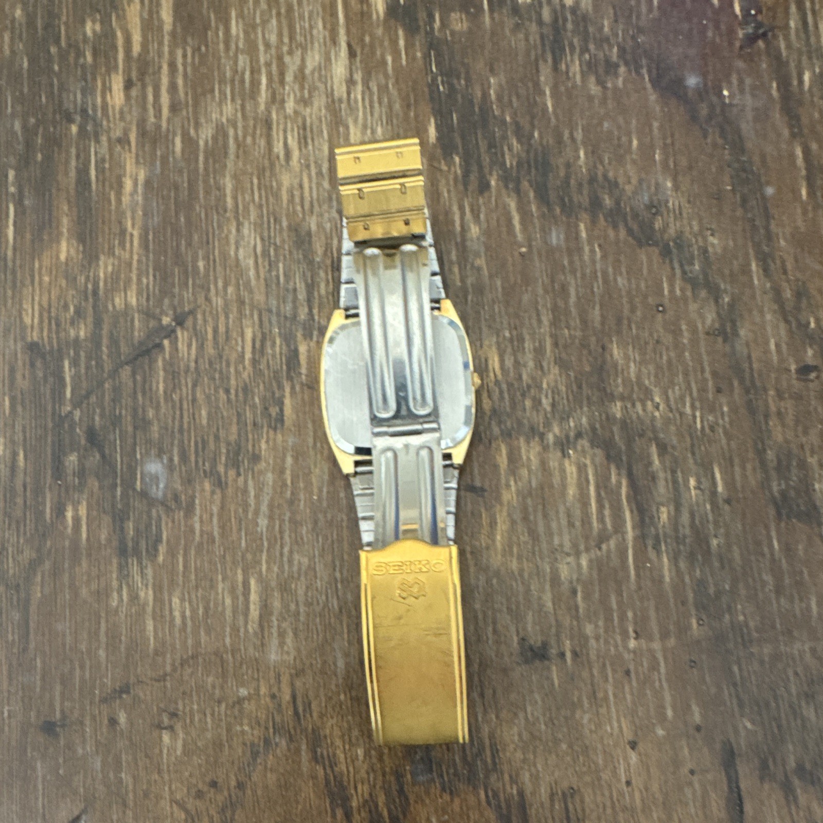 Seiko Quartz Men’s Day/Date Square Dress Watch Gold Dial 36mm Two-Tone Steel