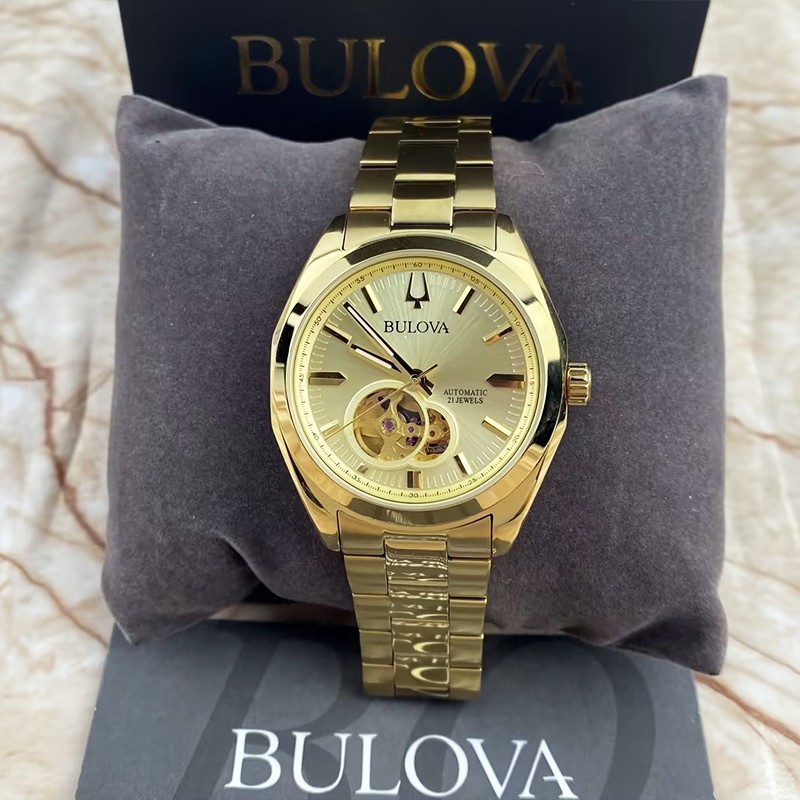 Bulova Surveyor Men 97A182 Gold Dial Stainless Automatic Watch 39mm