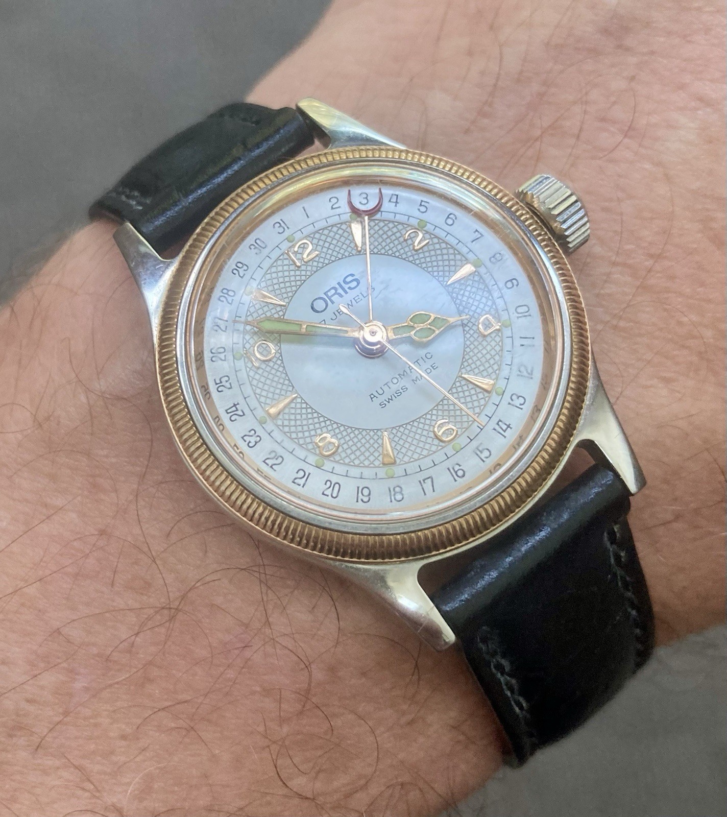 Oris Big Crown Pointer Date Auto Swiss Made White Dial Black Leather Strap