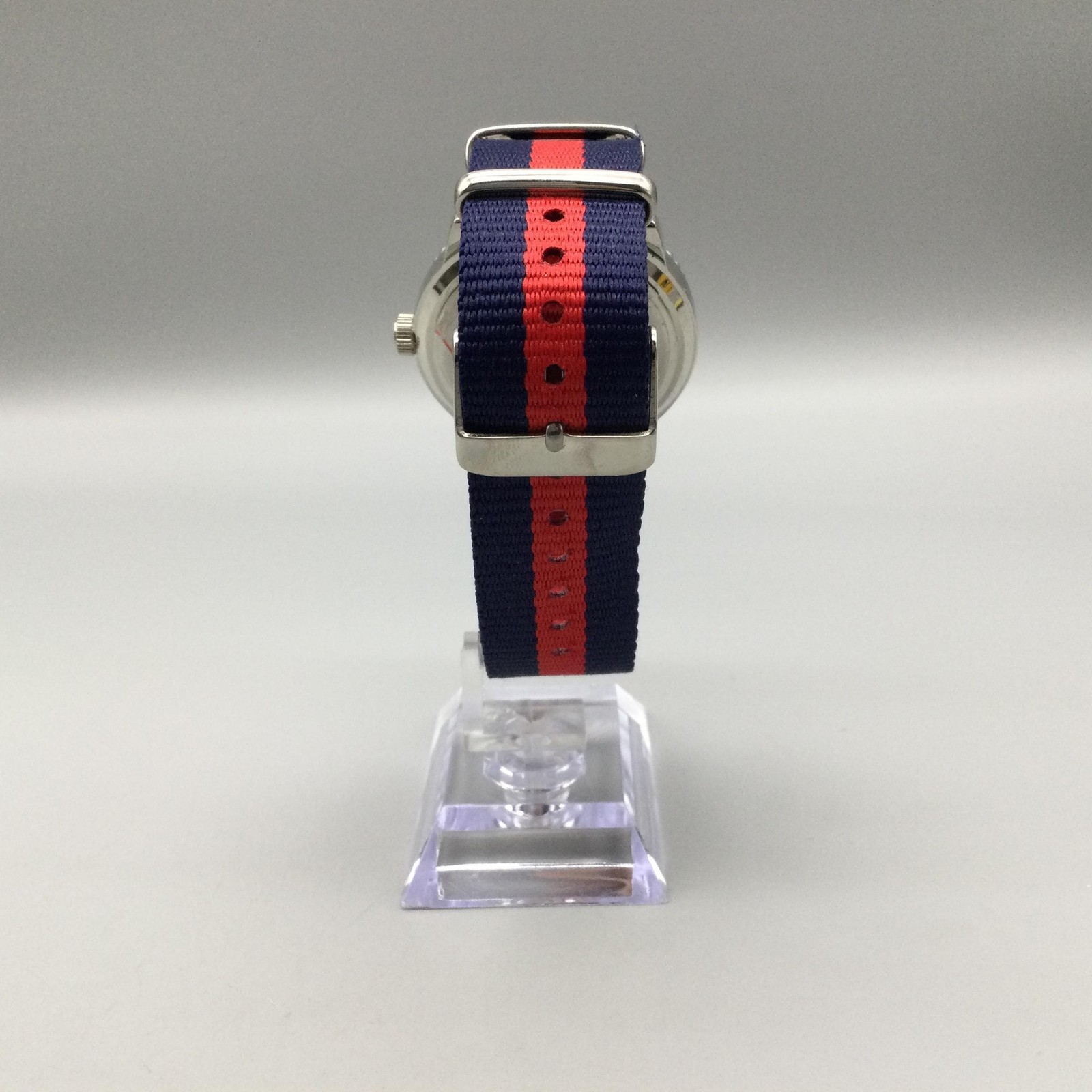 Breda Mens Watch 41mm White Dial Silver Tone Navy Red Nylon 8145 New Battery