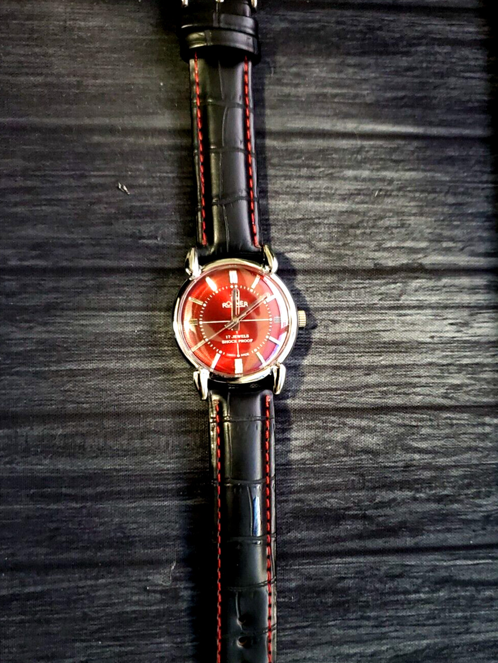 RARE Roamer Brevete Swiss Mens Mechanical Watch RED Dauphine Satin Dial Serviced