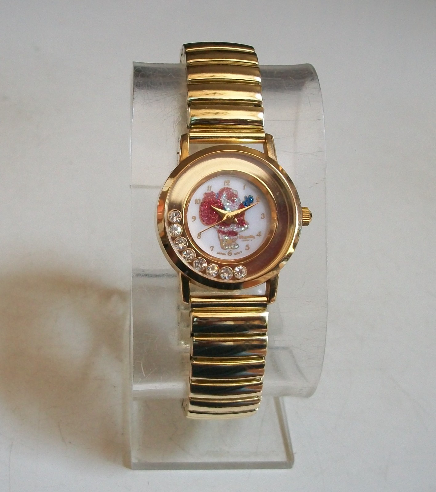Women Number Dial Gold Finish Stretch Band Santa-clause Christmas Casual Watch