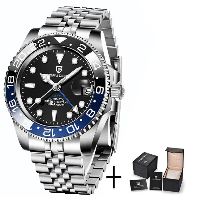 PAGANI DESIGN Men’s Mechanical Watch – Stainless Steel, GMT, Sapphire Glass