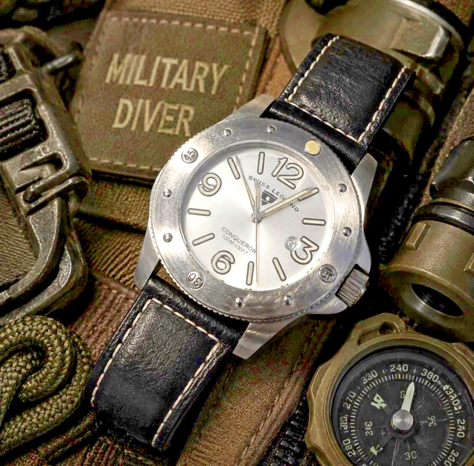 Diver Swiss Legend Commander Military Watch 49mm Swimming Ready