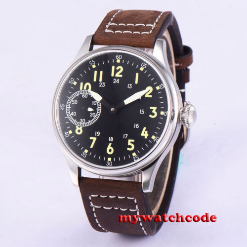44mm Corgeut black sterile dial luminous 6497 hand winding movement mens watch