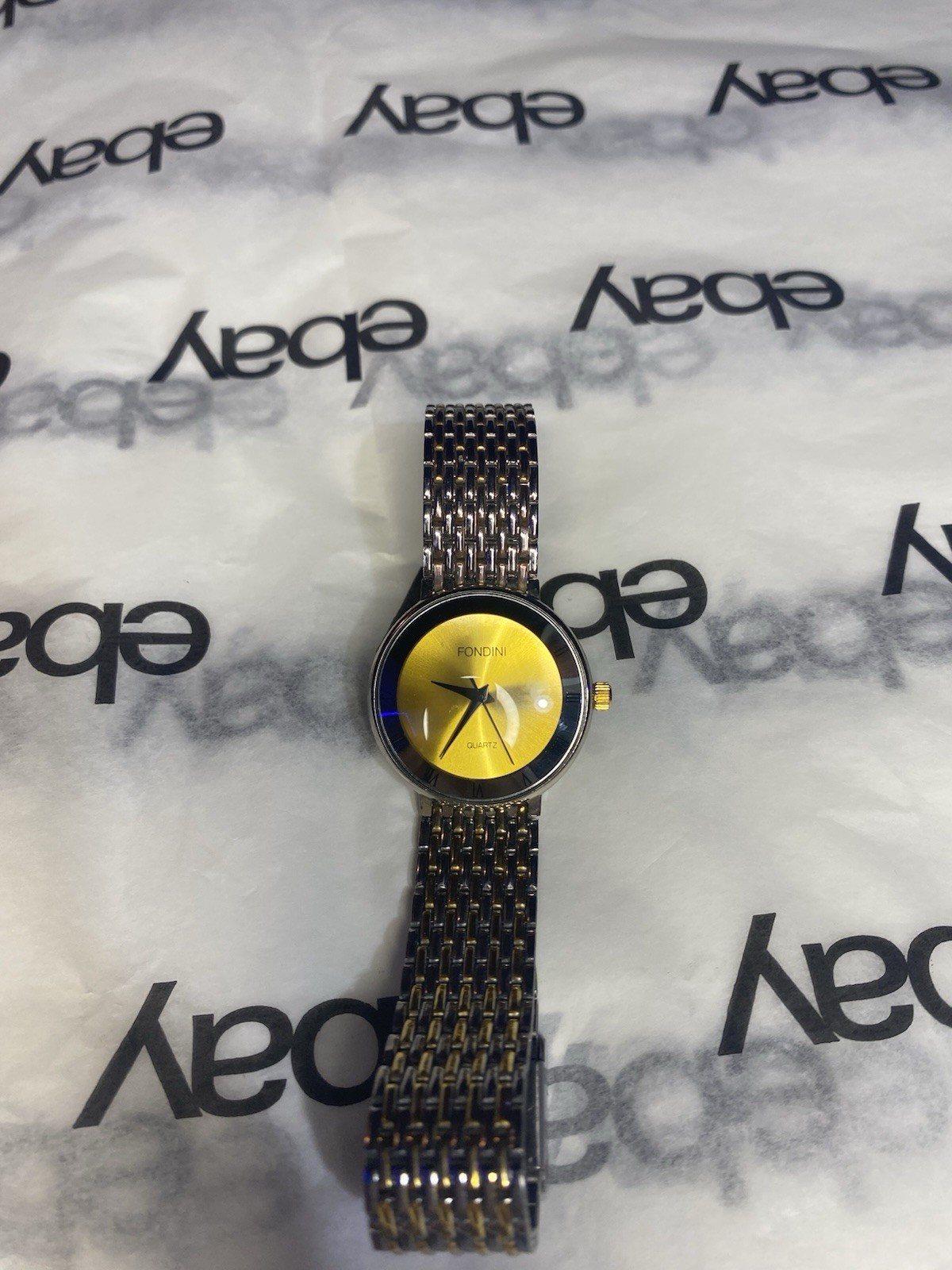 Vintage Fondini Quartz Watch – Yellow Sunburst Dial – Untested