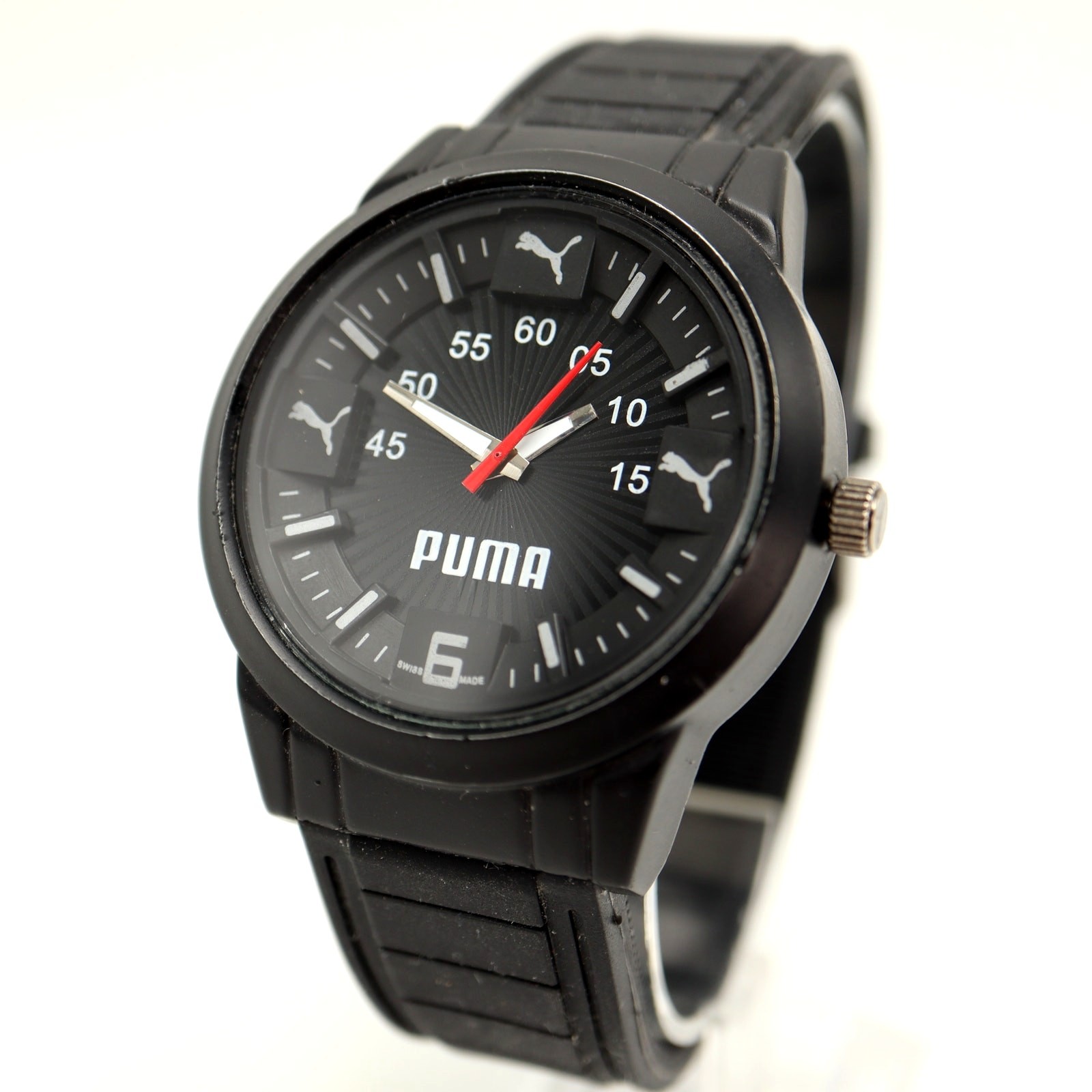 Puma Men’s Black Sport Analog 44mm Watch Silicone Strap with New Battery