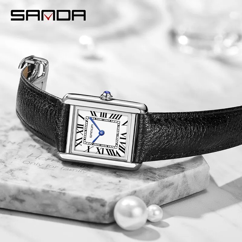 Men Women Quartz Watch Roman Numeral Dial Leather Band Stainless Steel Waterproo