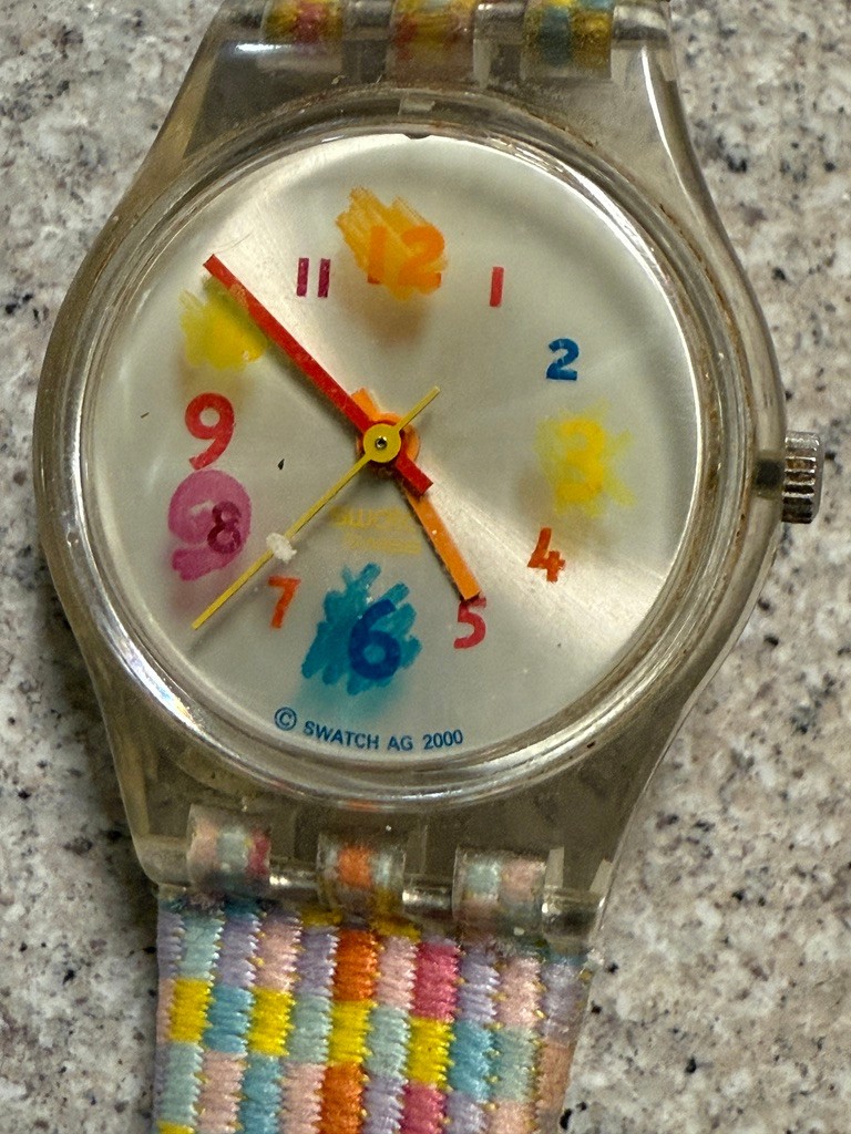 Swatch RAINBOW Naivety LK197 Standard Ladies 25mm Textile Over Bands.