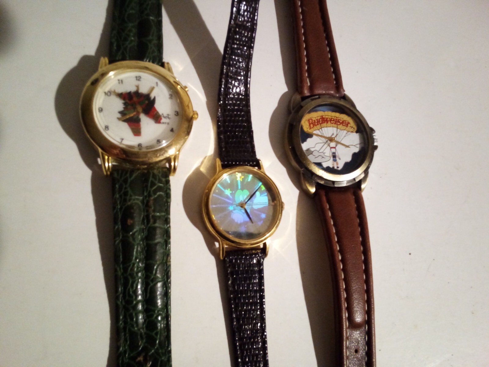 3 Novelty Wrist Watches w/ Leather Bands Not Working For Parts or Repair
