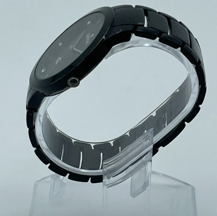 CROTON Mens Stainless Steel Watch Black Dial Diamond Accent New Battery 7in