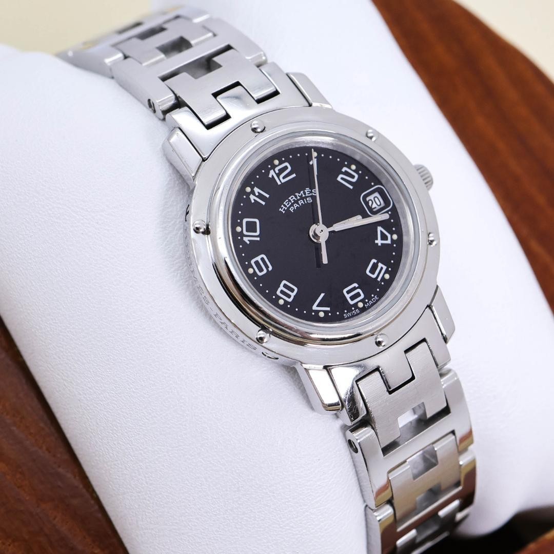 Excellent Working Hermes Clipper CL4.210 Watch Single-Fold Black 3710