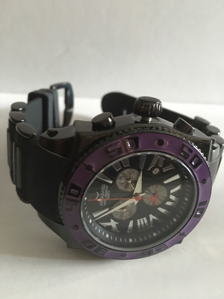 AQUASWISS Chronograph SWISSport Swiss mens Watch black purple 50mm New